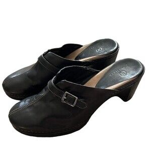 Cole Haan Clog Shoes Size 8.5 B Black Leather Womens Slip On Wedge Heels D15803